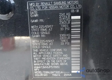 2018 Nissan Rogue Sv z USA, uszkodzony, nr VIN KNMAT2MV6JP578951